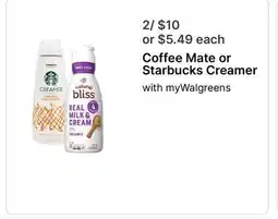 Walgreens Coffee Mate or Starbucks Creamer offer