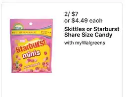 Walgreens Skittles or Starburst Share Size Candy offer