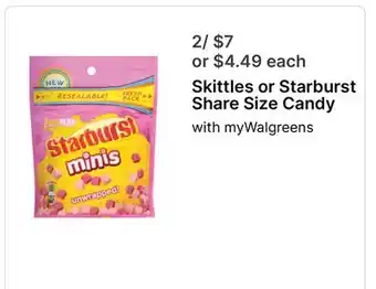 Walgreens Skittles or Starburst Share Size Candy offer