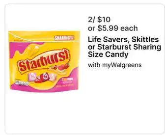 Walgreens Life Savers, Skittles or Starburst Sharing Size Candy offer