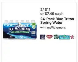 Walgreens 24-Pack Blue Triton Spring Water with myWalgreens offer