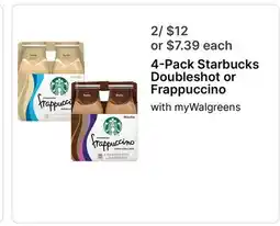 Walgreens 4-Pack Starbucks Doubleshot or Frappuccino offer