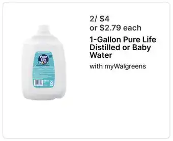 Walgreens 1-Gallon Pure Life Distilled or Baby Water offer