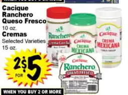 Superior Grocers Cacique Ranchero Queso Fresco. 10 oz. Cremas 15 oz offer