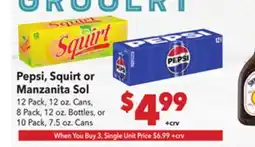 Vallarta Supermarkets Pepsi, Squirt or Manzanita Sol offer