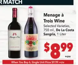 Vallarta Supermarkets Menage à Trois Wine offer