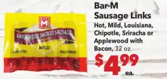 Vallarta Supermarkets Bar-M Sausage Links Hot, Mild, Louisiana, Chipotle, Sriracha or Applewood with Bacon offer
