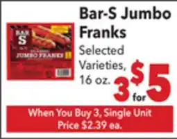 Vallarta Supermarkets Bar-S Jumbo Franks offer