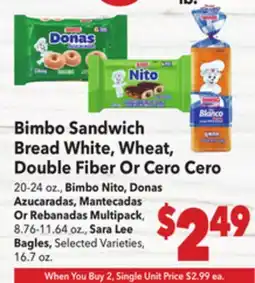 Vallarta Supermarkets Bimbo Sandwich Bread White,Wheat Double Fiber offer