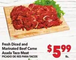 Vallarta Supermarkets Fresh Diced and Marinated Beef Carne Asada Taco Meat offer