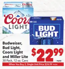 Vallarta Supermarkets Budweiser, Bud Light, Coors Light and Miller Lite offer
