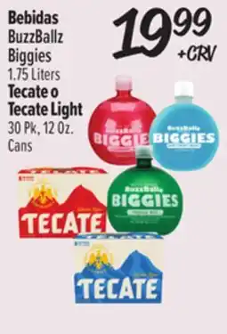 El Super BuzzBallz Biggies 1.75 Liters Tecate o Tecate Light 30 Pk, 12 Oz. Cans offer