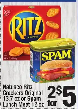 Super King Markets Nabisco Ritz Crackers Original 13.7 oz or Spam Lunch Meat 12 oz offer