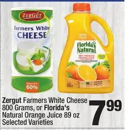 Super King Markets Zergut Farmers White Cheese 800 Grams, or Florida's Natural Orange Juice 89 oz offer