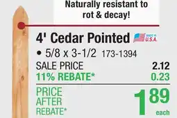 Menards 4' Cedar Pointed offer