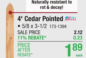 Menards 4' Cedar Pointed offer