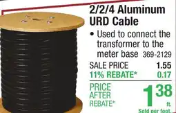 Menards 2/2/4 Aluminum URD Cable offer