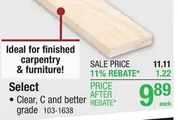 Menards Select 1 x 4 x 8' PINE BOARD offer