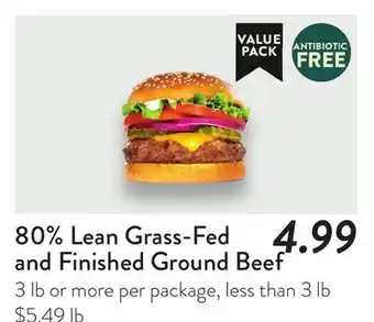 Fresh Thyme 80% Lean Grass-Fed and Finished Ground Beef offer