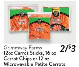 Fresh Thyme Grimmway Farms 12oz Carrot Sticks, 16 oz Carrot Chips or 12 oz Microwavable Petite Carrots offer