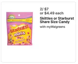 Walgreens Skittles or Starburst Share Size Candy offer