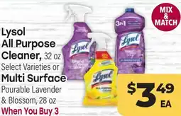 Tony’s Fresh Market Lysol All Purpose Cleaner 32 oz Select Varieties or Multi Surface Pourable Lavender & Blossom, 28 oz offer