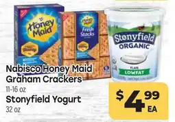 Tony’s Fresh Market Nabisco Honey Maid Graham Crackers 11-16 oz Stonyfield Yogurt 32 oz offer