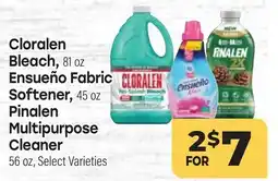 Tony’s Fresh Market Cloralen Bleach, 81 oz Ensueño Fabric Softener, 45 oz Pinalen Multipurpose Cleaner 56 oz offer