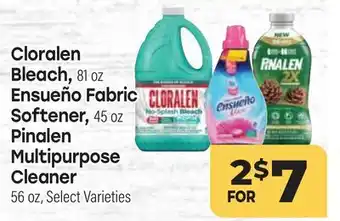 Tony’s Fresh Market Cloralen Bleach, 81 oz Ensueño Fabric Softener, 45 oz Pinalen Multipurpose Cleaner 56 oz offer