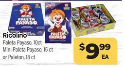 Tony’s Fresh Market Ricolino Paleta Payaso, 10ct Mini Paleta Payaso, 15 ct or Paleton, 18 ct offer