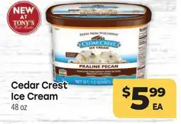 Tony’s Fresh Market Cedar Crest Ice Cream offer