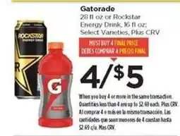 Food 4 Less Gatorade or Rockstar Energy Drink offer