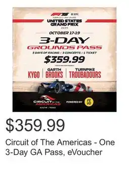 Costco Circuit of The Americas - One 3-Day GA Pass, eVoucher offer