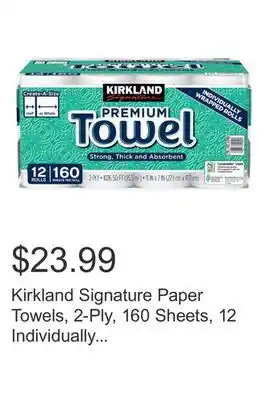 Costco Kirkland Signature Paper Towels, 2-Ply, 160 Sheets, 12 Individually Wrapped Rolls offer