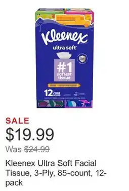 Costco Kleenex Ultra Soft Facial Tissue, 3-Ply, 85-count, 12-pack offer