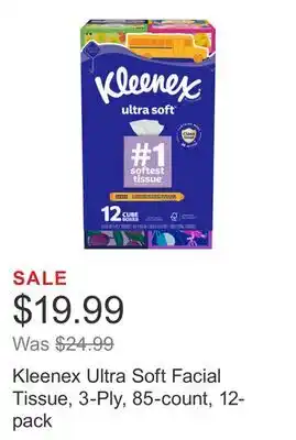 Costco Kleenex Ultra Soft Facial Tissue, 3-Ply, 85-count, 12-pack offer