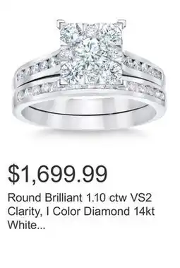 Costco Round Brilliant 1.10 ctw VS2 Clarity, I Color Diamond 14kt White Gold Wedding Set offer