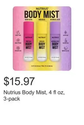 Costco Nutrius Body Mist, 4 fl oz, 3-pack offer