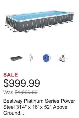 Costco Bestway Platinum Series Power Steel 31'4 x 16' x 52 Above Ground Pool Set- Gray offer