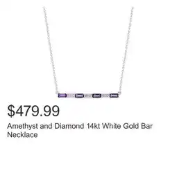 Costco Amethyst and Diamond 14kt White Gold Bar Necklace offer