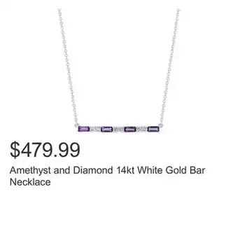 Costco Amethyst and Diamond 14kt White Gold Bar Necklace offer