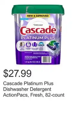 Costco Cascade Platinum Plus Dishwasher Detergent ActionPacs, Fresh, 82-count offer