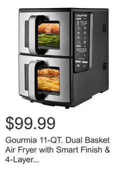 Costco Gourmia 11-QT. Dual Basket Air Fryer with Smart Finish & 4-Layer Cooking offer