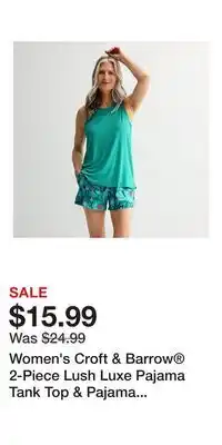 Kohl's Women's Croft & Barrow 2-Piece Lush Luxe Pajama Tank Top & Pajama Shorts Set offer