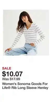 Kohl's Women's Sonoma Goods For Life Rib Long Sleeve Henley offer