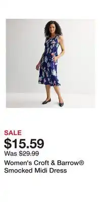 Kohl's Women's Croft & Barrow Smocked Midi Dress offer