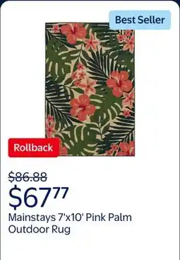 Walmart Mainstays 7'x10' Pink Palm Outdoor Rug offer