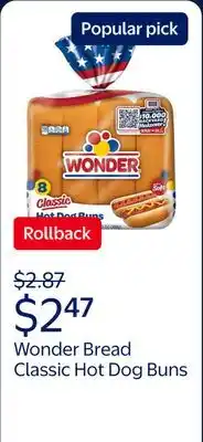 Walmart Wonder Bread Classic Hot Dog Buns, White Bread Hot Dog Buns offer