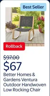 Walmart Better Homes & Gardens Ventura Outdoor Handwoven Low Rocking Chair offer