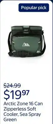 Walmart Arctic Zone 16 Can Zipperless Soft Cooler, Sea Spray Green offer